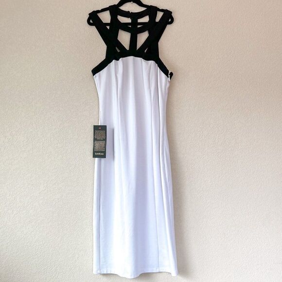 NWT! Bebe White Black Cage Yoke Midi Dress, Size Small - Picture 2 of 9
